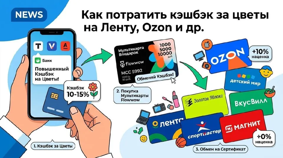 Как потратить кэшбэк за цветы на Ленту, Ozon и другие магазины