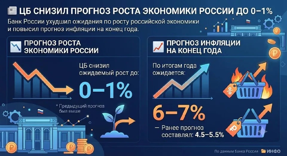 ЦБ снизил прогноз роста экономики России до 0–1%