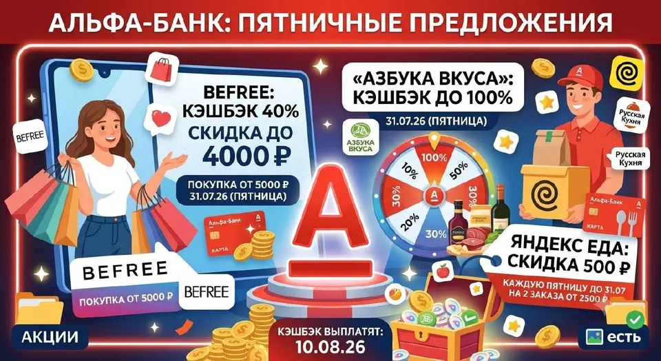 Альфа-Банк: до 100% кэшбэка и скидка 500 ₽ по пятницам