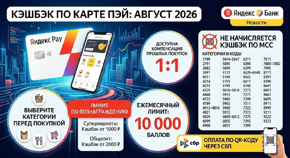 Кэшбэк по карте Пэй от Яндекс Банка на август