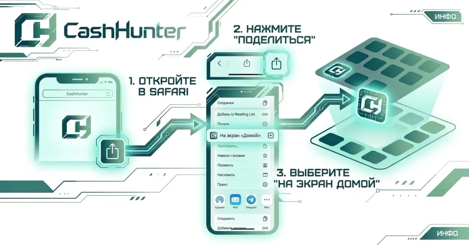 Добавьте CashHunter на экран iPhone без установки