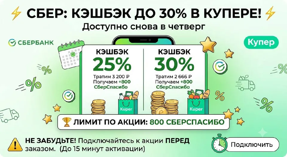 Сбербанк предлагает до 30% кэшбэка в Купере