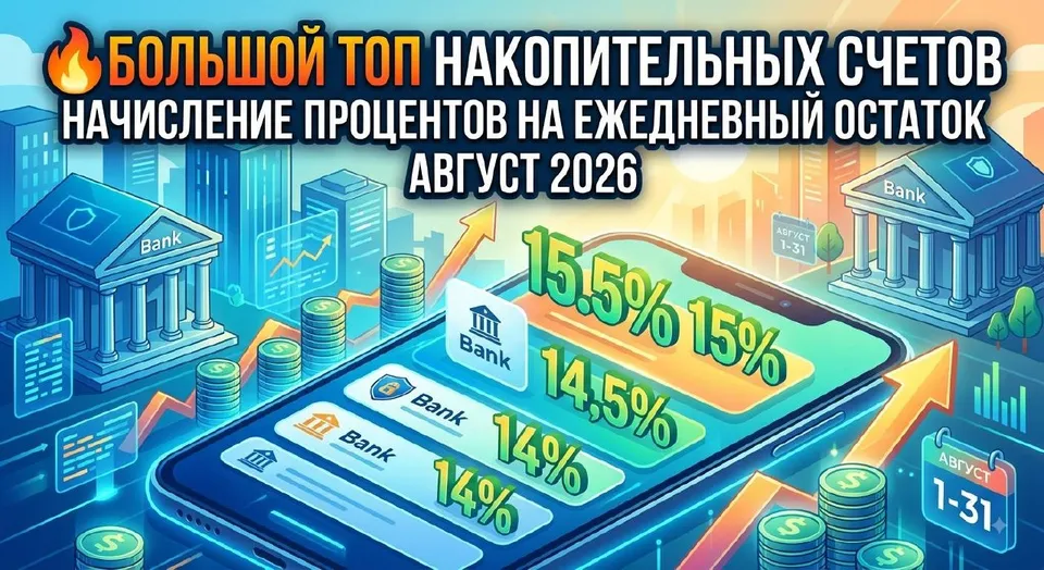 ТОП накопительных счетов на август 2026: до 15,5% годовых