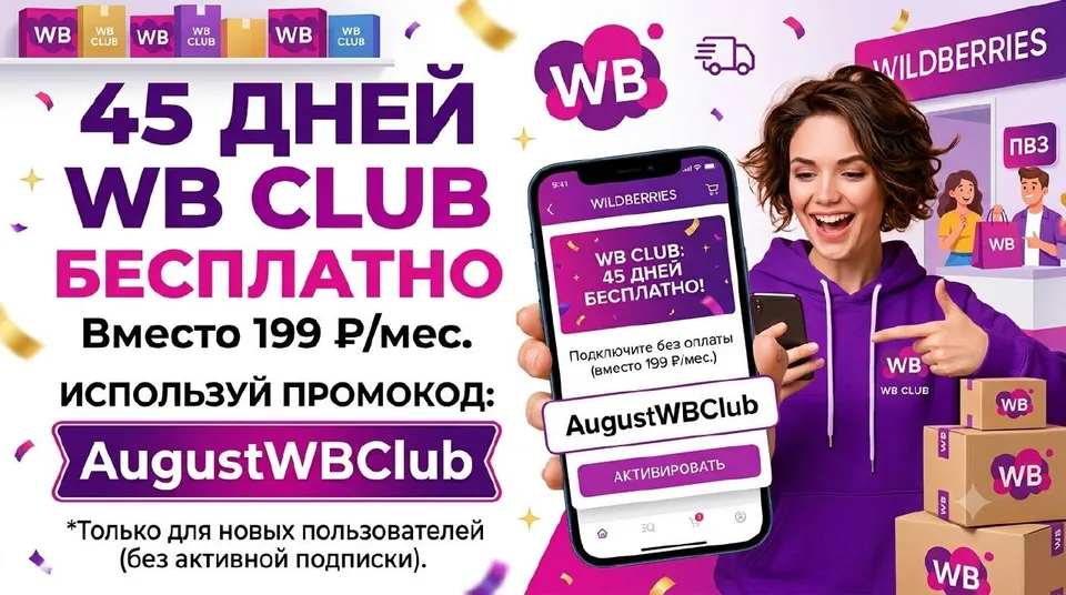 45 дней WB Club бесплатно по промокоду AugustWBClub