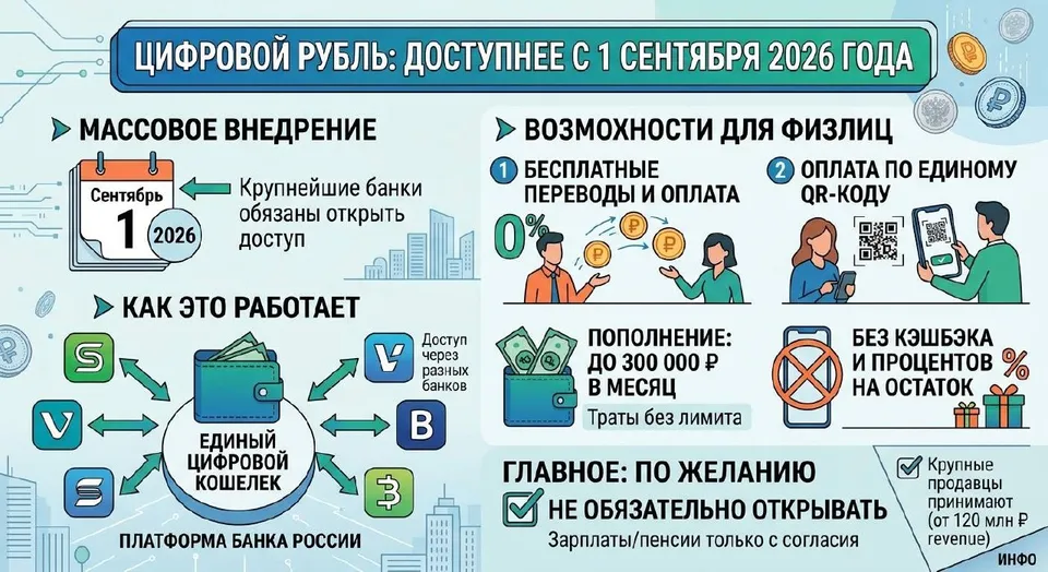 Цифровой рубль станет доступнее с 1 сентября 2026 года