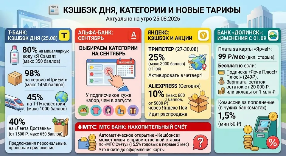 Кэшбэк дня Т-Банка, категории Альфа-Банка и изменения у «Долинска»