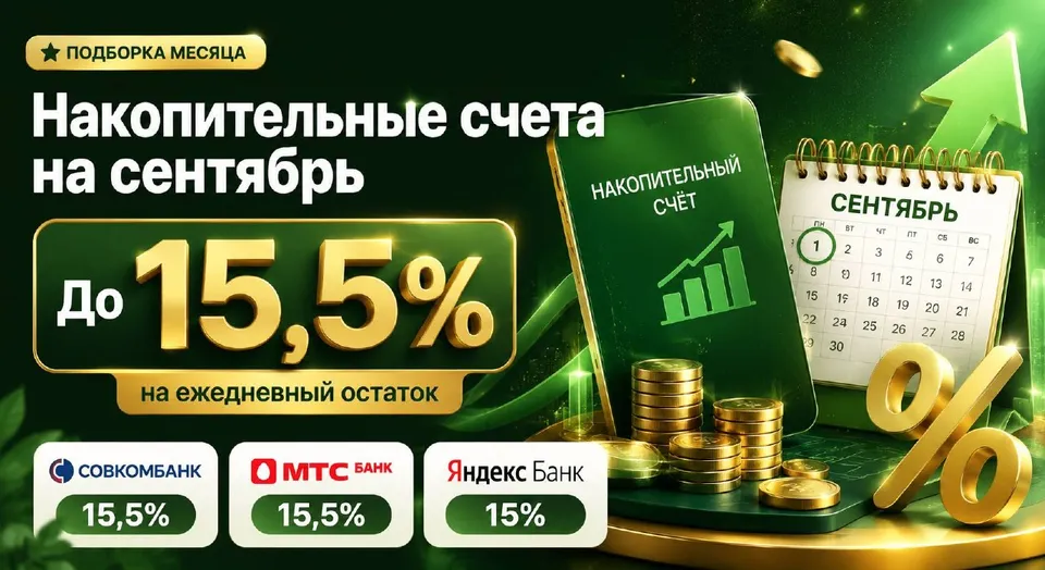 Накопительные счета на сентябрь: до 15,5% на ежедневный остаток