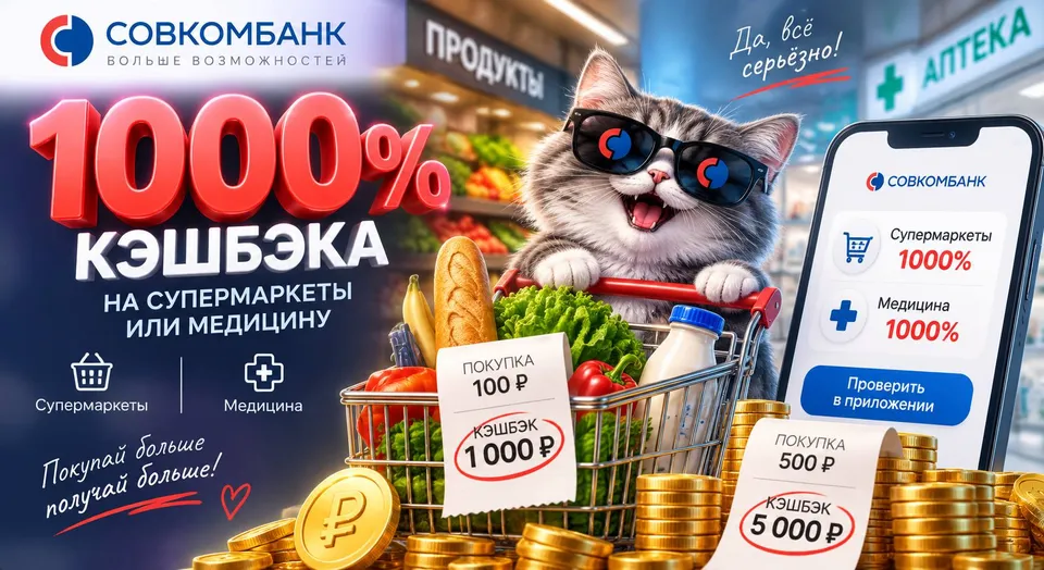 Совкомбанк раздаёт 1000% кэшбэка — и это не опечатка