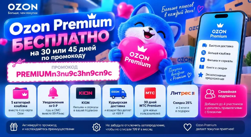 Ozon Premium на 45 дней бесплатно: промокод и важный нюанс