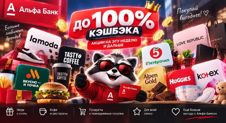 Альфа-Банк раздаёт до 100% кэшбэка: Lamoda, Tasty Coffee и ещё пять выгодных акций октября