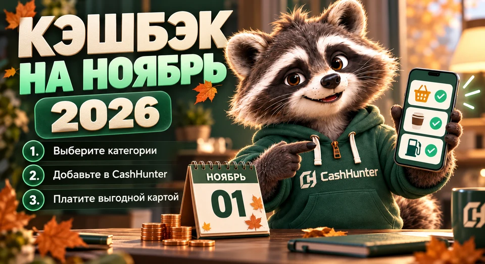 Кэшбэк на ноябрь 2026: выберите категории и добавьте в CashHunter